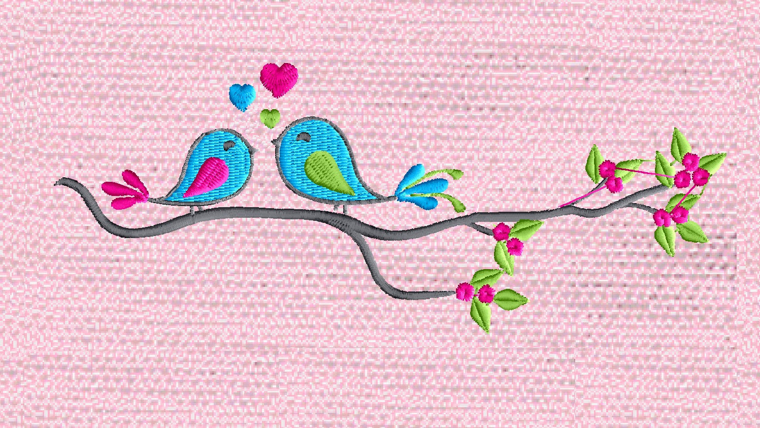 Lovebirds flowers branch spring Design - Valentines day Heart and love - EMBROIDERY DESIGN FILE - Instant download - Dst Hus Jef Pes formats