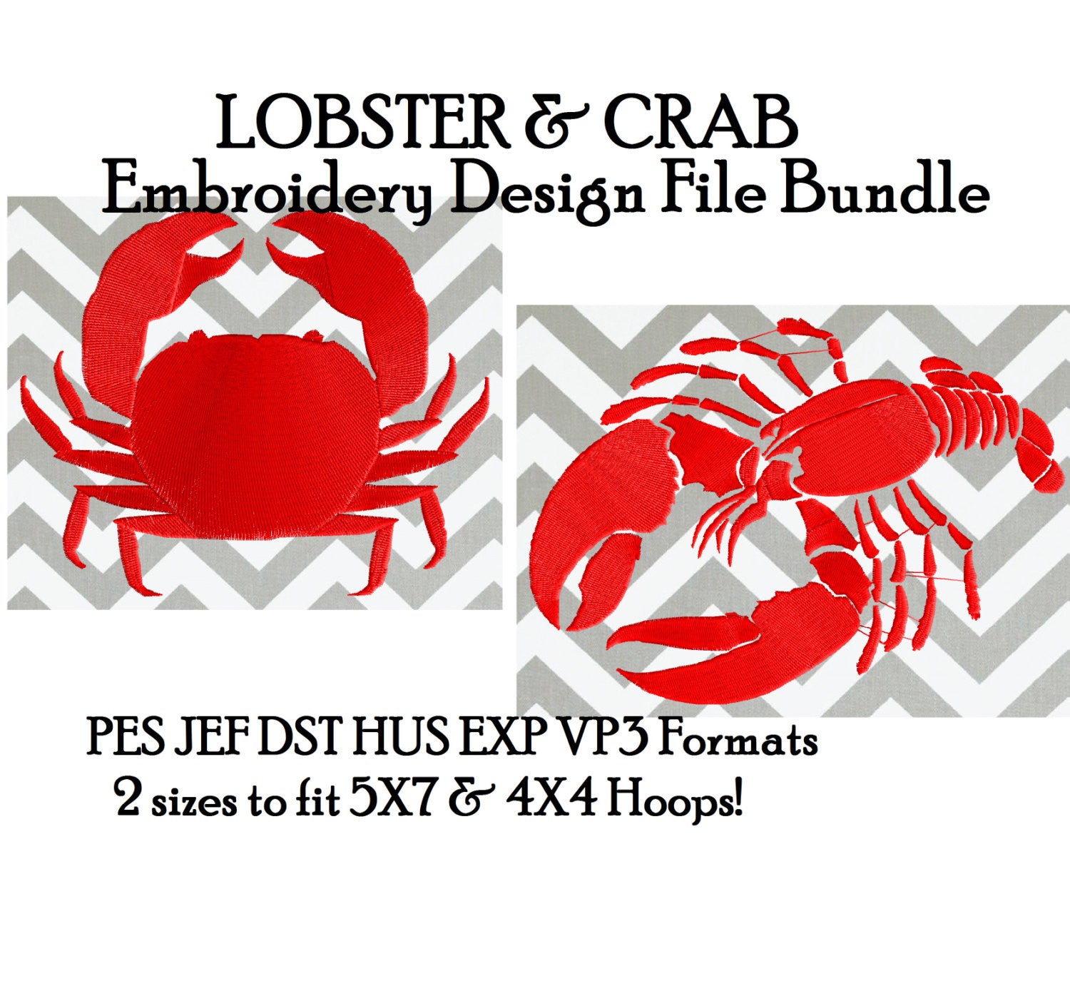 Lobster & Crab BUNDLE Silhouette - Embroidery Design Embroidery DESIGN FILE  - Instant download - Dst Hus Jef Pes Exp Vp3 formats