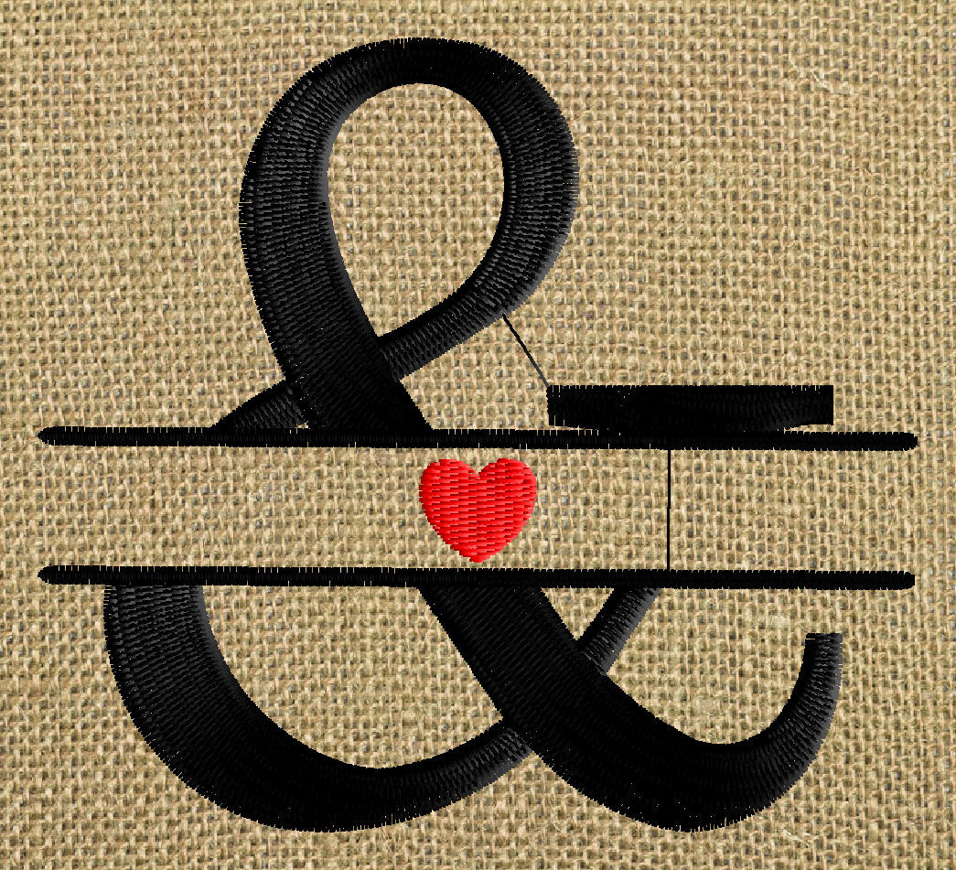 Ampersand And split w/ heart Font Frame Monogram EMBROIDERY DESIGN FILE -Font not included
