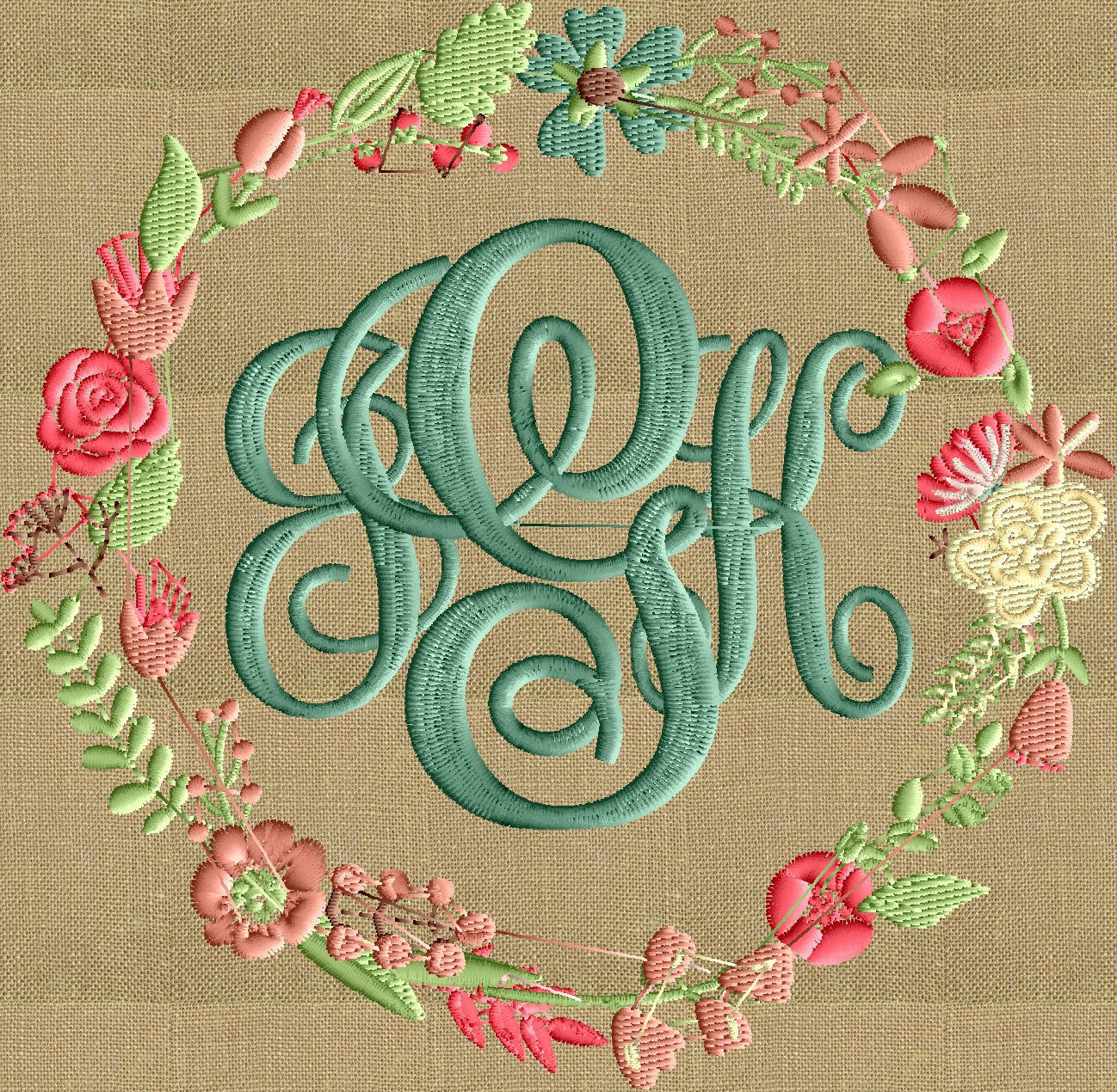 Floral Font Frame Monogram Embroidery Design - Font not included - LARGER FRAMES ONLY - Instant download - Dst Exp Vp3 Jef Pes formats
