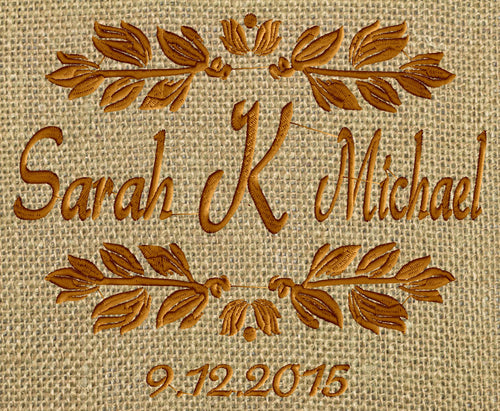 Leaf Font Frame Monogram Embroidery Design - Font not included - EMBROIDERY DESIGN FILE - Instant download - Dst Hus Jef Pes formats