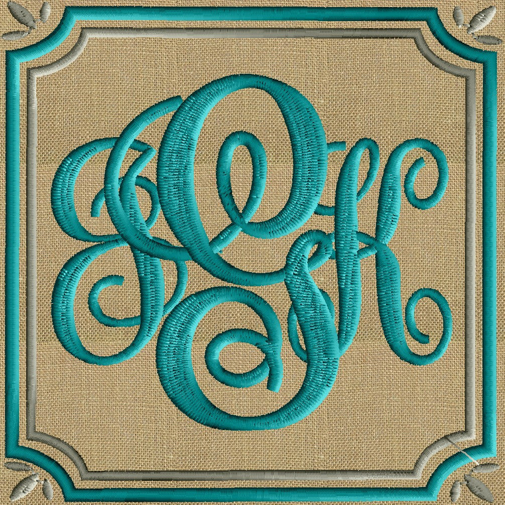 Leaf Corner Font Frame Monogram Embroidery Design -Font not included - EMBROIDERY DESIGN FILE - Instant download - Vp3 Dst Exp Jef Pes formats
