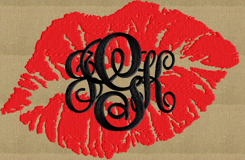 Lips Kiss Font Frame Monogram Embroidery Design - Font not included - Instant download - Hus Dst Exp Vp3 Jef Pes formats - Lip Print