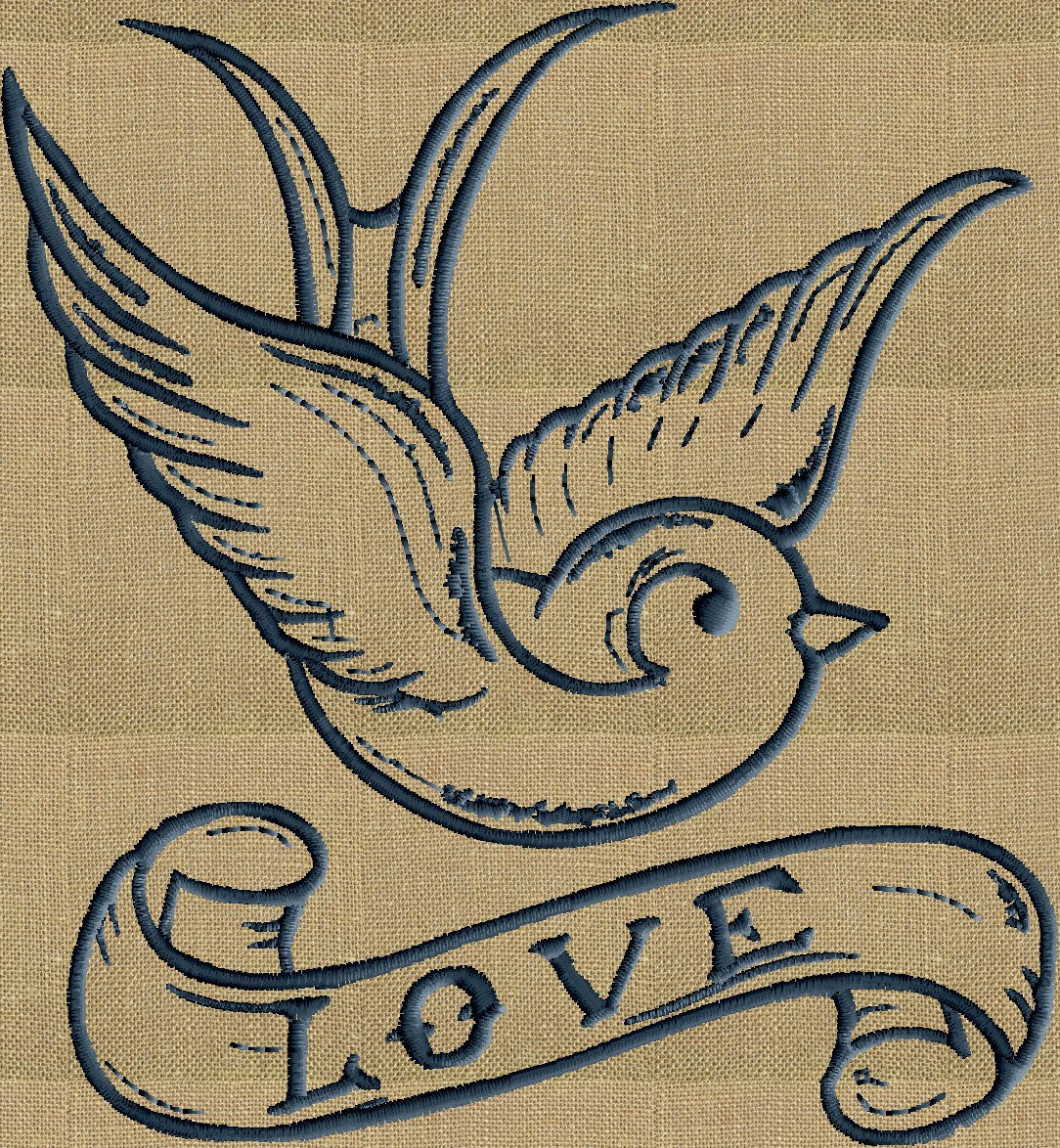 LoveBird Valentines Day themed w Love Banner w quote - EMBROIDERY DESIGN FILE- Instant download - animals