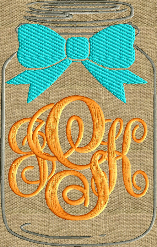 Mason Jar & Bow Frame Monogram -Font not included - EMBROIDERY DESIGN - Instant download 2 sizes Vp3 Hus Dst Exp Jef Pes file formats