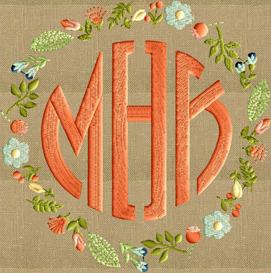 Floral Font Frame Monogram Embroidery Design - Font not included - Instant download - Hus Dst Exp Vp3 Jef Pes formats - 2 sizes 7 colors