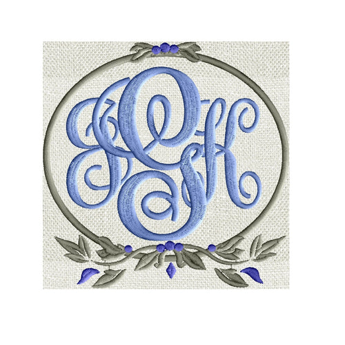 Oval Leafy style Font Frame -EMBROIDERY DESIGN - Font not included - 2 sizes 2 colors - Instant download - Hus Vp3 Dst Exp Jef Pes formats