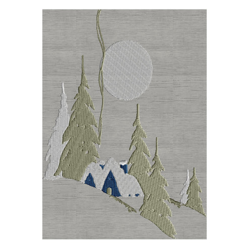 Christmas Village snow scene House Moon EMBROIDERY DESIGN FILE Instant download 5x7 frame or larger - Hus Exp Xp3 Dst Jef Pes formats