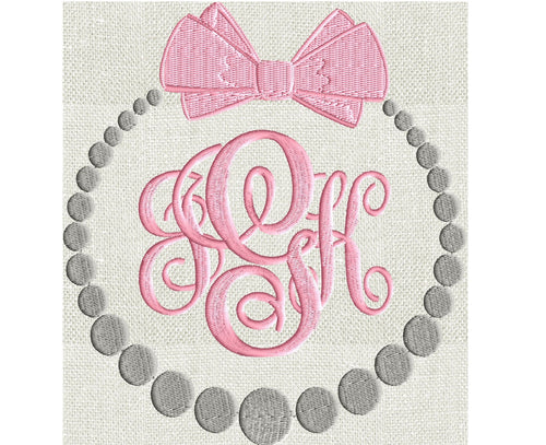 String of Pearls Font Frame Monogram Embroidery Design File