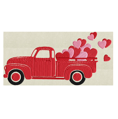 Valentines Retro Pickup truck Hearts - EMBROIDERY DESIGN file - Instant download - Hus Exp Jef Vp3 Pes Dst 2 sizes 3 colors