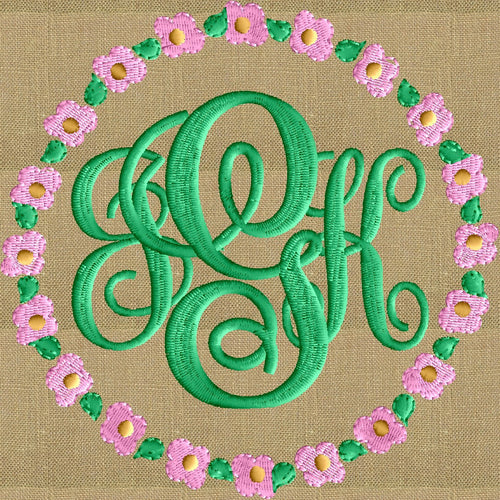 Posy Flower Round Font Frame Monogram Embroidery Design - Font not included - in 2 sizes Instant download - Hus Dst Exp Vp3 Jef Pes formats