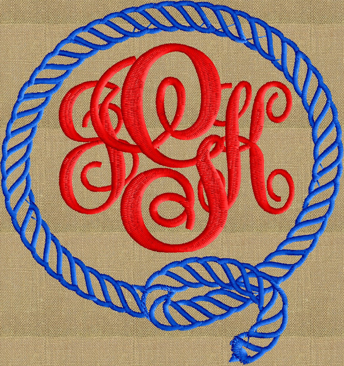 Rope Round Font Frame Monogram Embroidery Design - Font not included - in 2 sizes - Instant download - Hus Dst Exp Vp3 Jef Pes formats