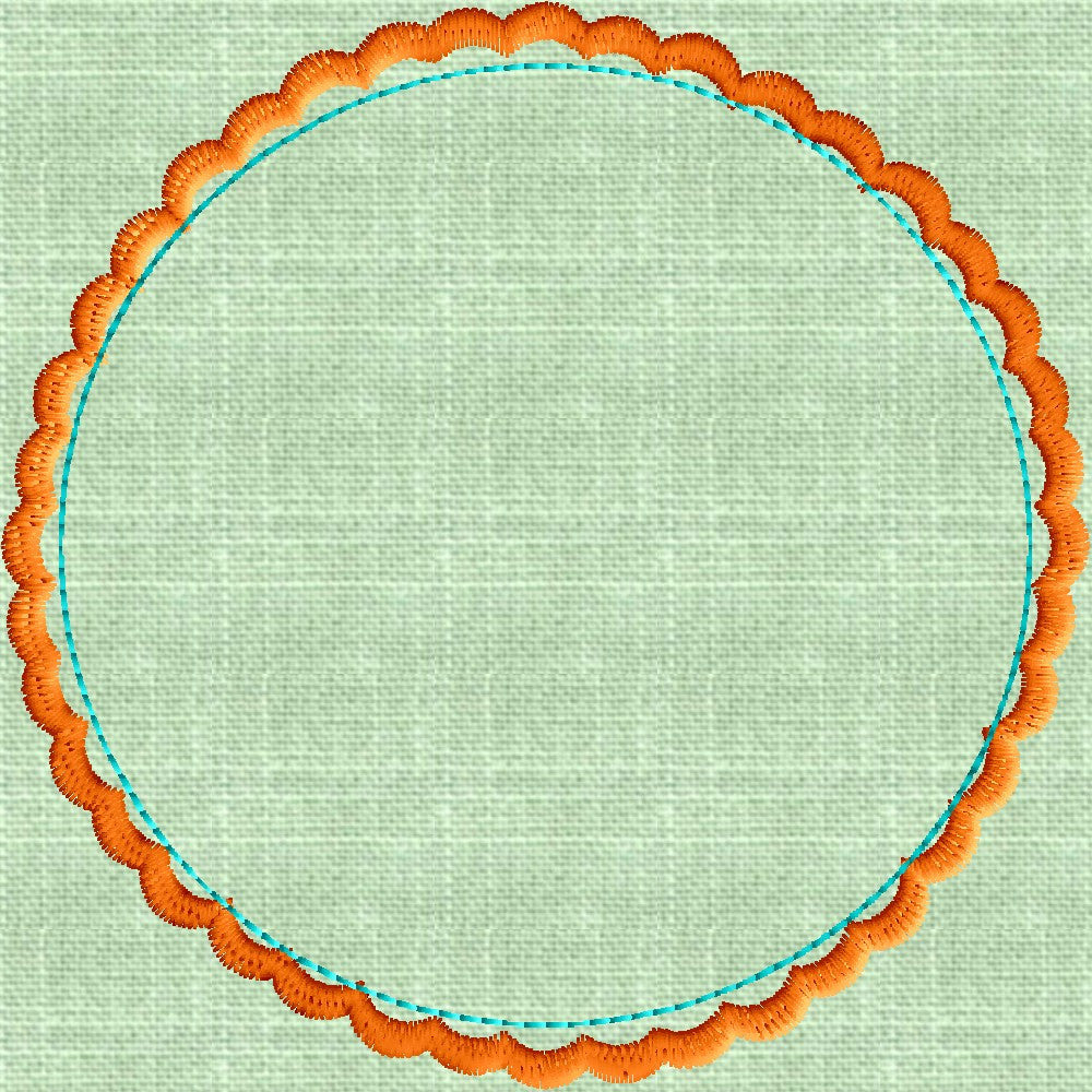 Scalloped Circle Frame Design  - EMBROIDERY DESIGN FILE - Instant download - Dst Hus Jef Pes Exp formats