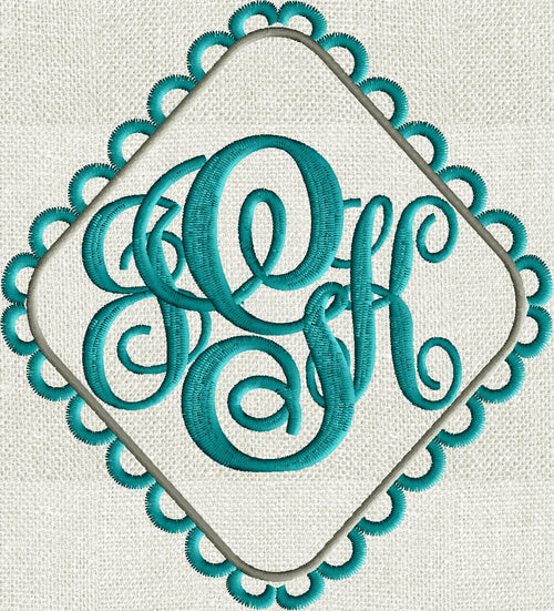 Scalloped Diamond Font Frame Monogram Embroidery Design - Font not included - EMBROIDERY DESIGN FILE - Instant download - Dst Hus Jef Pes Exp Vp3formats