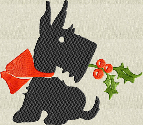 A Christmas Scottish Terrier Scottie dog - Embroidery DESIGN FILE animals