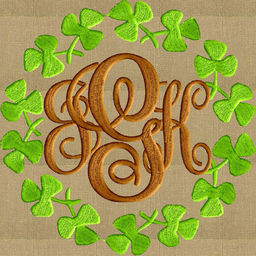 Shamrock Clover Font Frame Monogram Design - Font not included - EMBROIDERY DESIGN FILE - Instant download - Hus Dst Exp Jef Pes Vp3 formats
