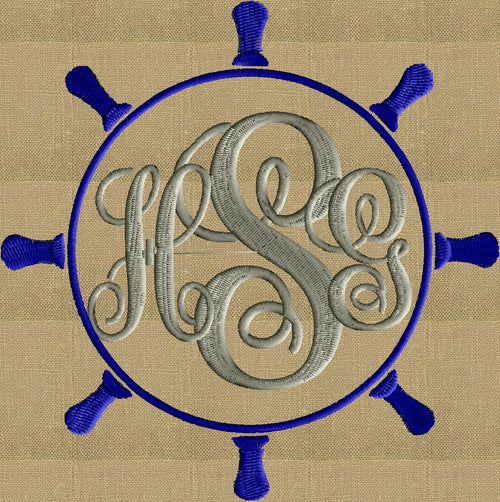 Ships Wheel Nautical Font Frame Monogram Embroidery Design