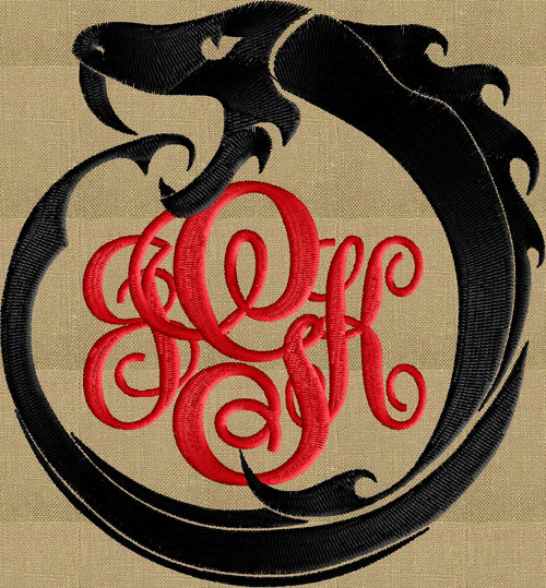 Snake Dragon Font Frame Monogram Embroidery Design - Font not included - Instant download - Dst Exp Vp3 Jef Pes Hus
