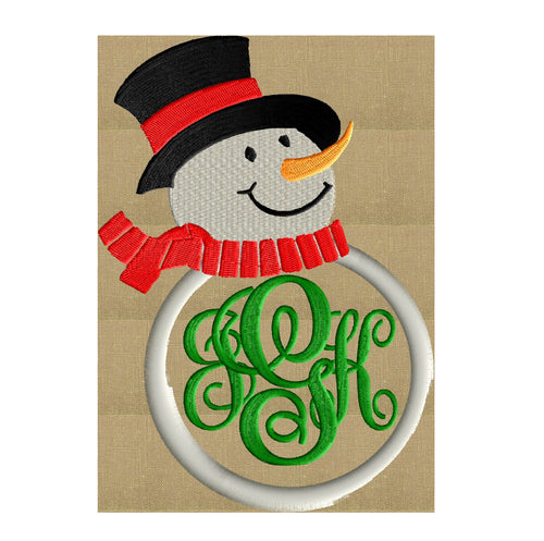 Snowman Font Frame Monogram Embroidery Design File