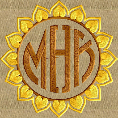 Sunflower Floral Font Frame Monogram Embroidery Design