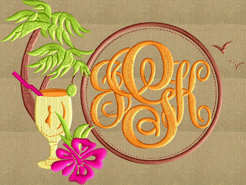 Tropical Font Frame Monogram Embroidery Design LARGER FRAMES ONLY