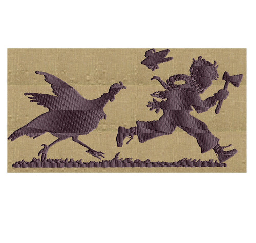 Vintage Turkey Chase - retro funny vintage - EMBROIDERY DESIGN FILE- Instant download - Hus Exp Jef Vp3 Pes Dst - 2 sizes - 5x7 or 4x4 hoop